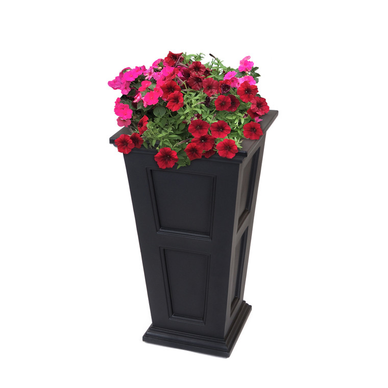 Black  Vinyl Tall self watering planter with flowers