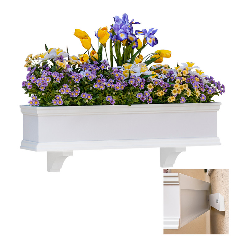 Laguna Cleat Mount Window Box shown with decorative faux brackets.