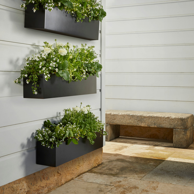 3 Black Modern Window Boxes mounted to all wall