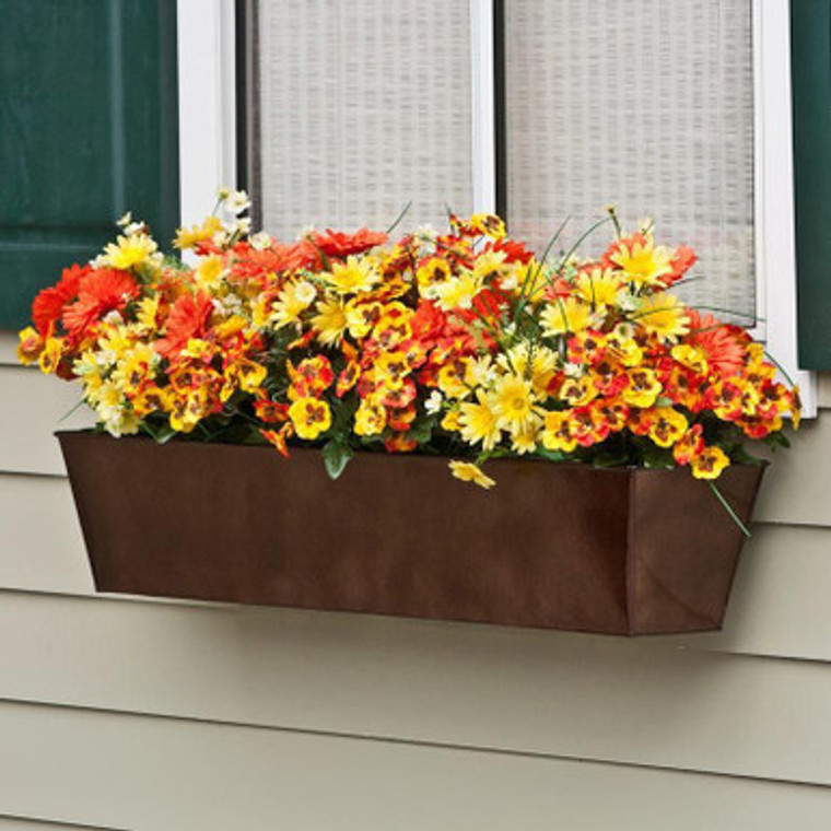 Oil Rubbed Bronze Galvanized 2-in-1 Window Box or Liner installed on window.