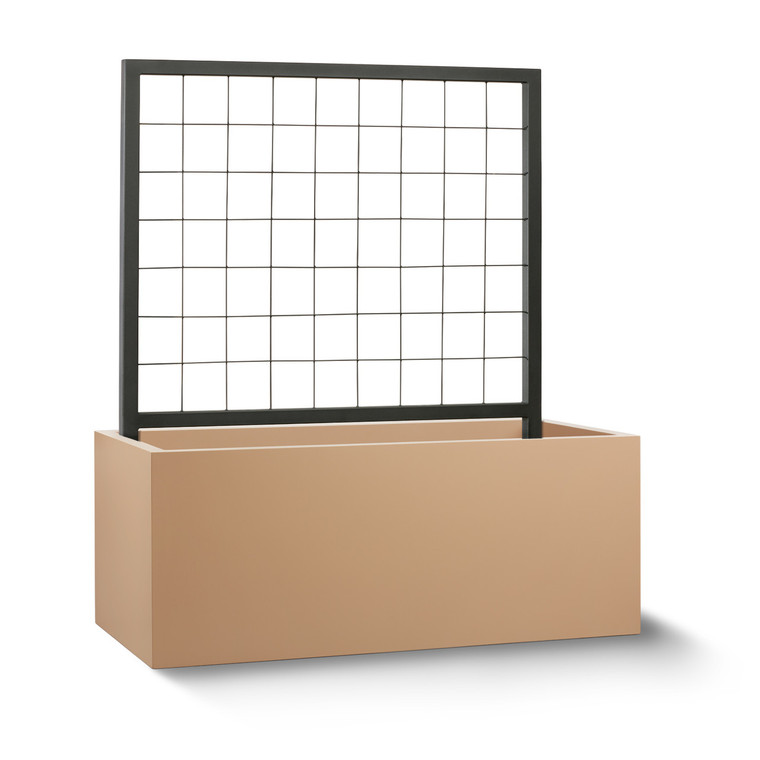 Urban Fiberglass Mocha Rectangular Planter with powder coated steel trellis