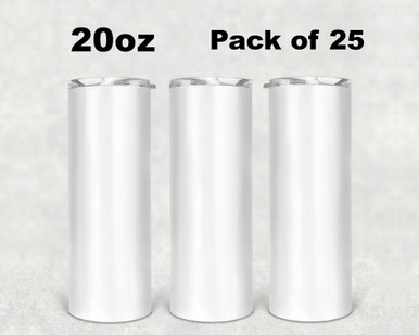 25/10 Pack Sublimation Tumblers Bulk 20 oz Skinny Straight Blank