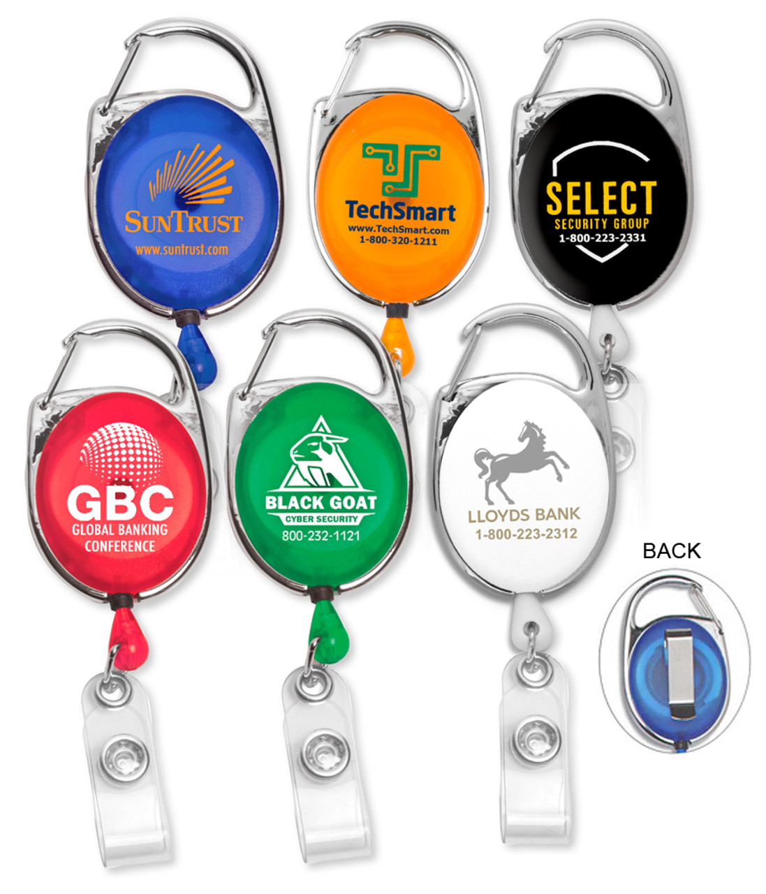 Carabiner Badge Reel with Clip - Pad Printed