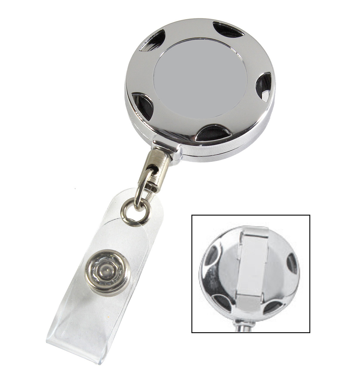 Plain Chrome Metal Sport Retractable Badge Reel with PVC Strap & Belt Clip  - Kenny Products