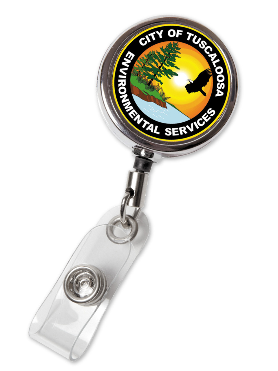 Custom Chrome Metal Badge Reel with PVC Strap - Kenny Products