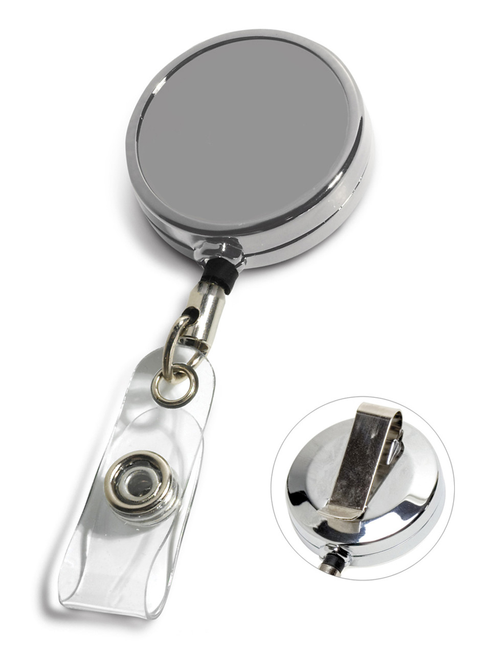 Blank Chrome Metal Badge Reel w/ PVC Strap & Belt Clip - Kenny Products