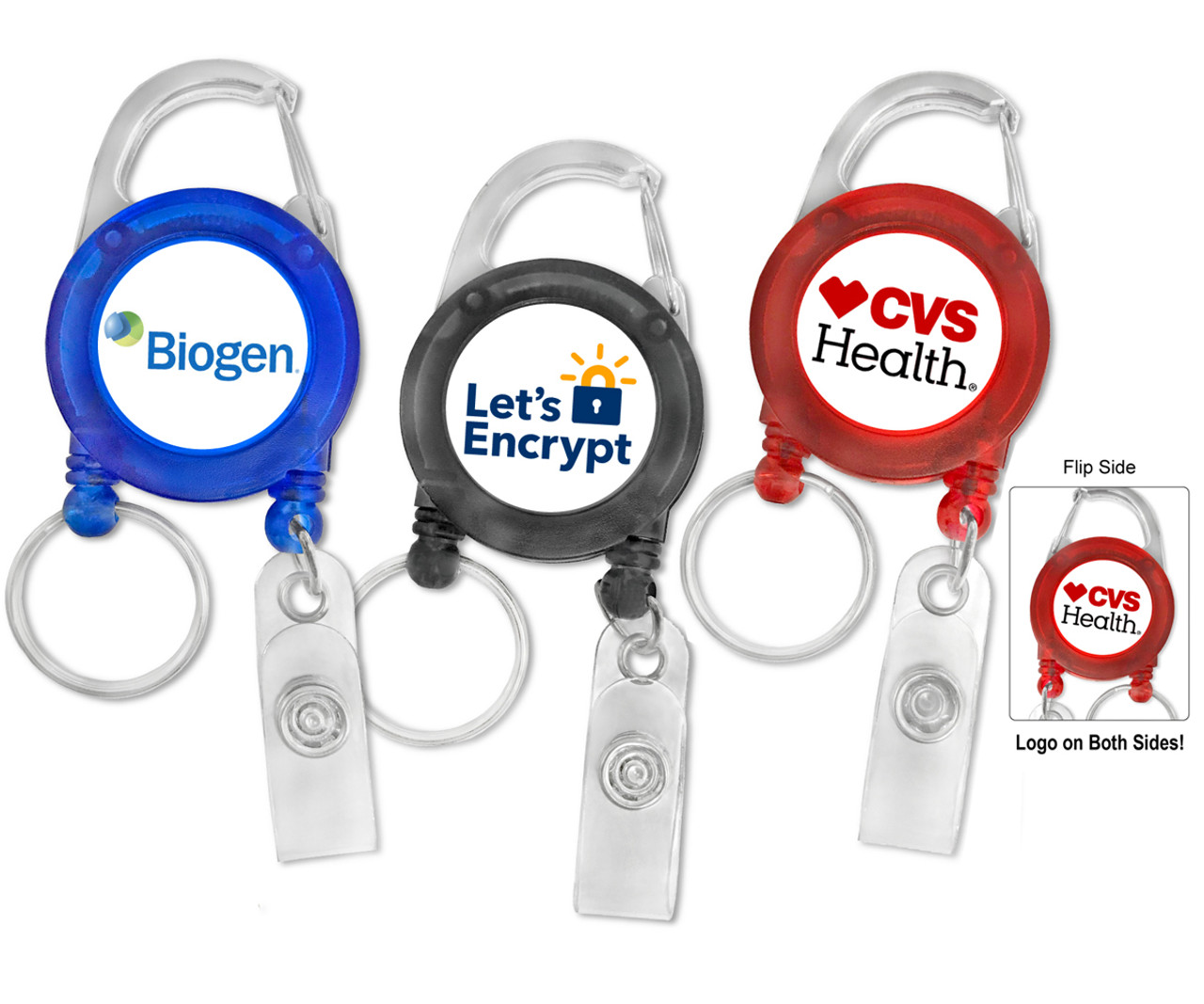 Carabiner Badge Reel with Strap and Split Ring Combo - Full Color Printed