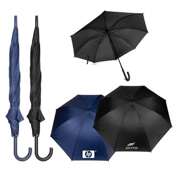 Navy and black golf umbrellas with a printed logo