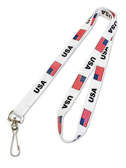 Pre-Printed USA FLAG Lanyards w/ Swivel Hook