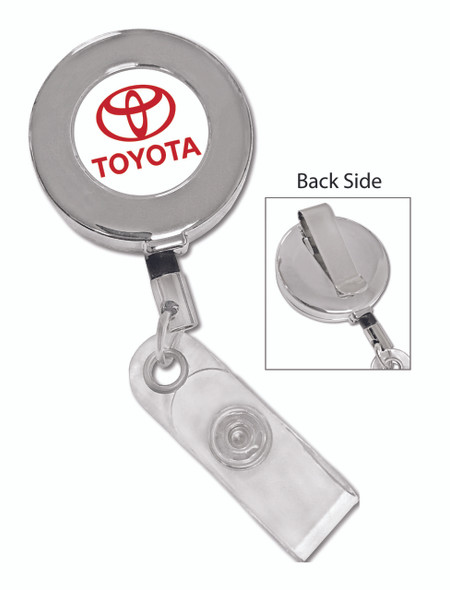 Chrome Metal  Printed Badge Reel with Sliding Clip