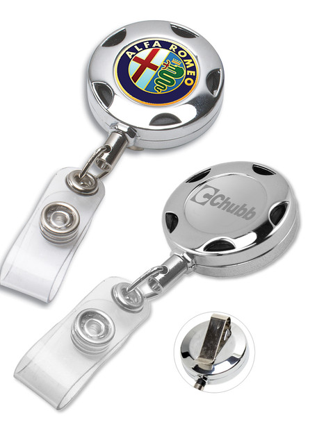 Custom Chrome Metal Sport Badge Reel with PVC Strap