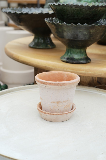 3.9" Flora Pot w/Saucer in Raw Rosa