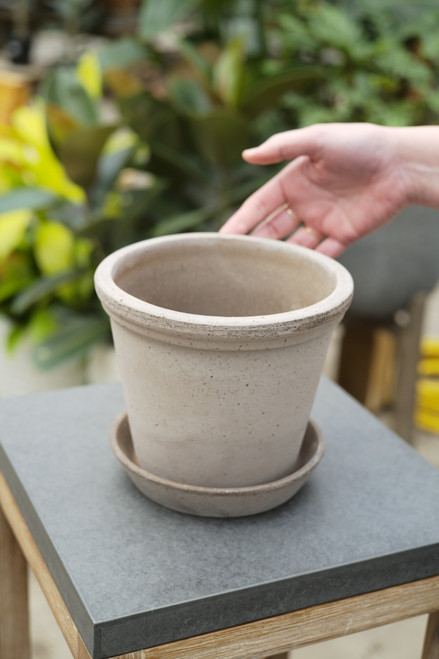 7.1" Bergs Flora Pot w/Saucer in Raw Grey