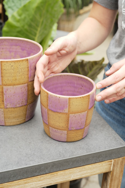 4" Checkered Planter in Purple by Sidecar Ceramics