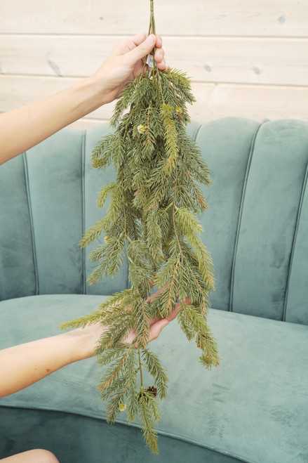 34" White Spruce Hanging w/Cones (Faux)