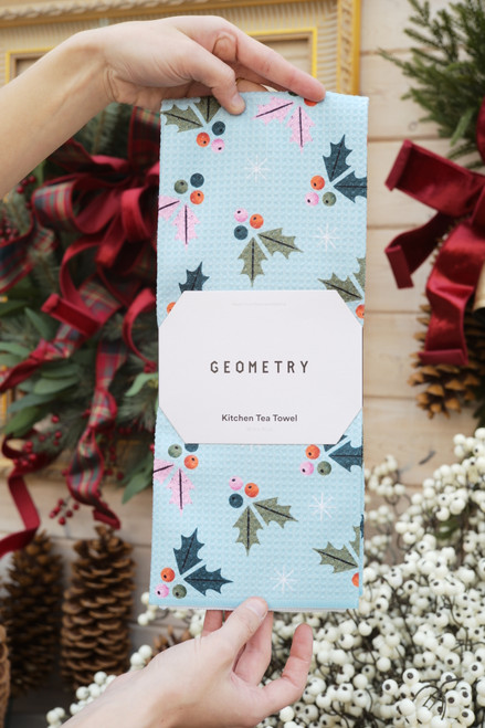 Geometry Berries Mint Tea Towel