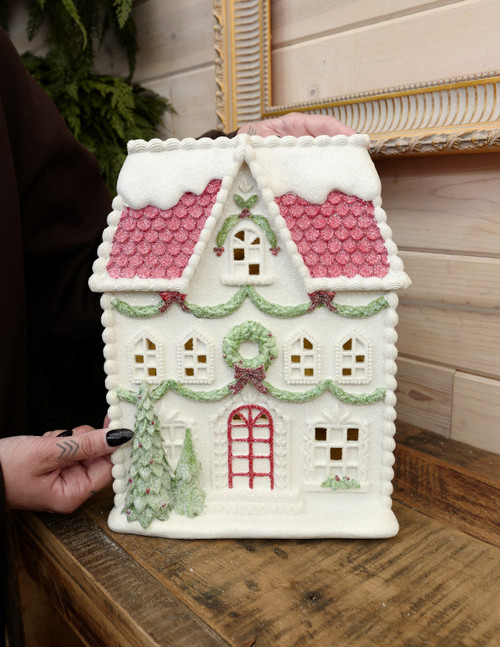 12" Lit Christmas House W/ Timer
