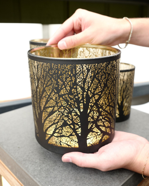6" Tree Votive in Black & Gold