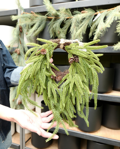 12" Hanging Long Pine Wreath (Faux)