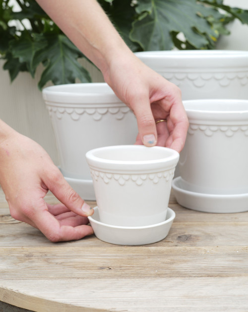 3.9" Bergs Kobenhavner Pot w/Saucer in Glazed White