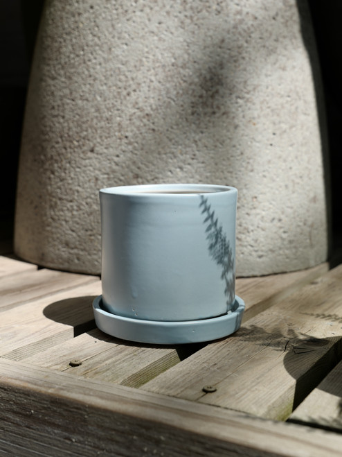 4.75" Cylinder Pot w/Saucer in Light Blue