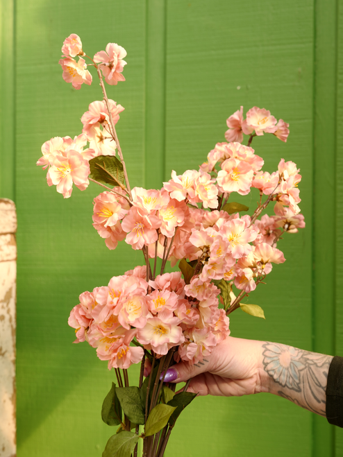 25" Peach Blossom Bush in Coral (Faux)