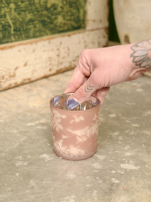 3.5" Glass Floral Votive in Peach