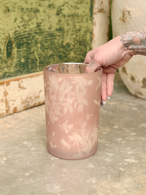 7" Glass Floral Candleholder in Peach