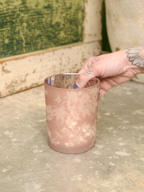 5" Glass Floral Candleholder in Peach