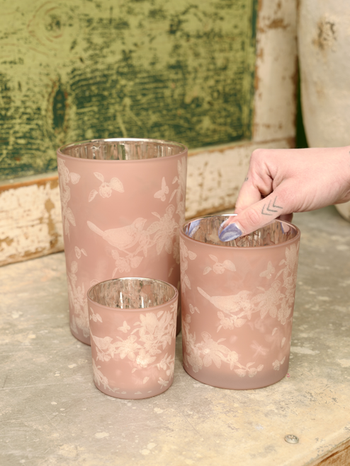 5" Glass Floral Candleholder in Peach