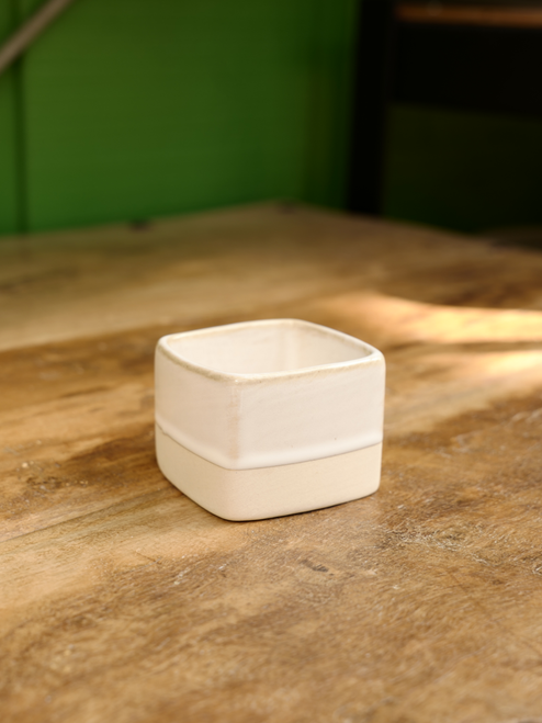 2.25" Square Dipped Glaze Pot in White