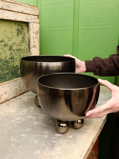 9" Footed Metal Bowl