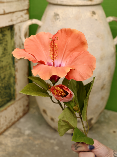 26" Hibiscus Spray in Papaya Beauty (Faux)