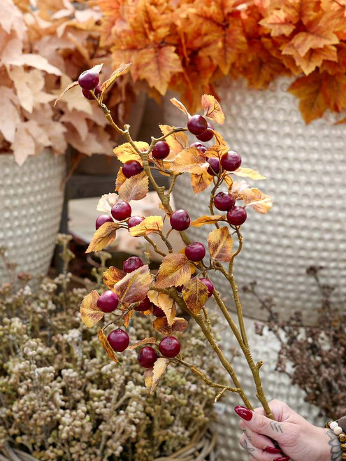 37" Hawthorn Berry Spray in Burgundy (Faux)