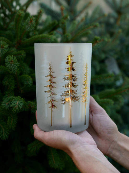 7" Tree Votive in Gold & White