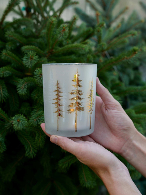 5" Tree Votive in Gold & White
