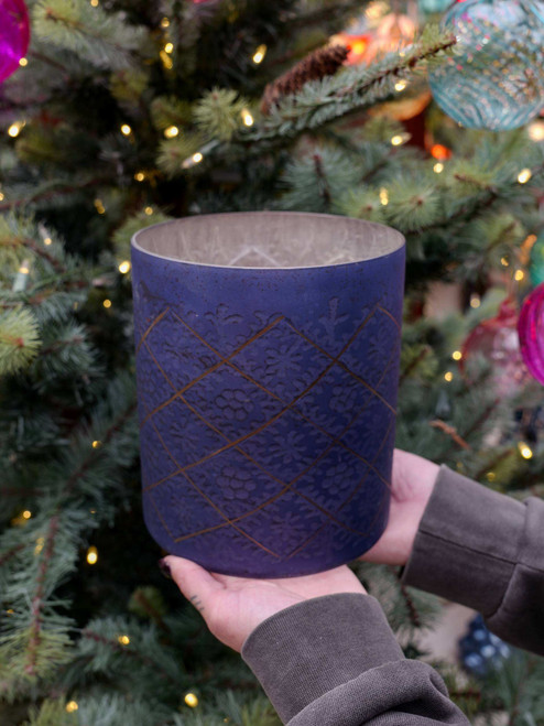 7" Etched Glass Votive in Blue