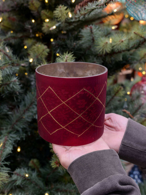 4.75" Etched Glass Votive in Burgundy