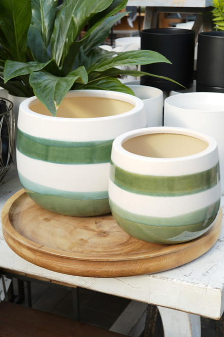 8.75" Lia Hand Painted Pot in Green