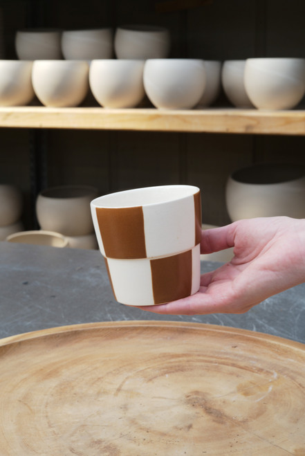3.25" Checkerboard Pot in Brown