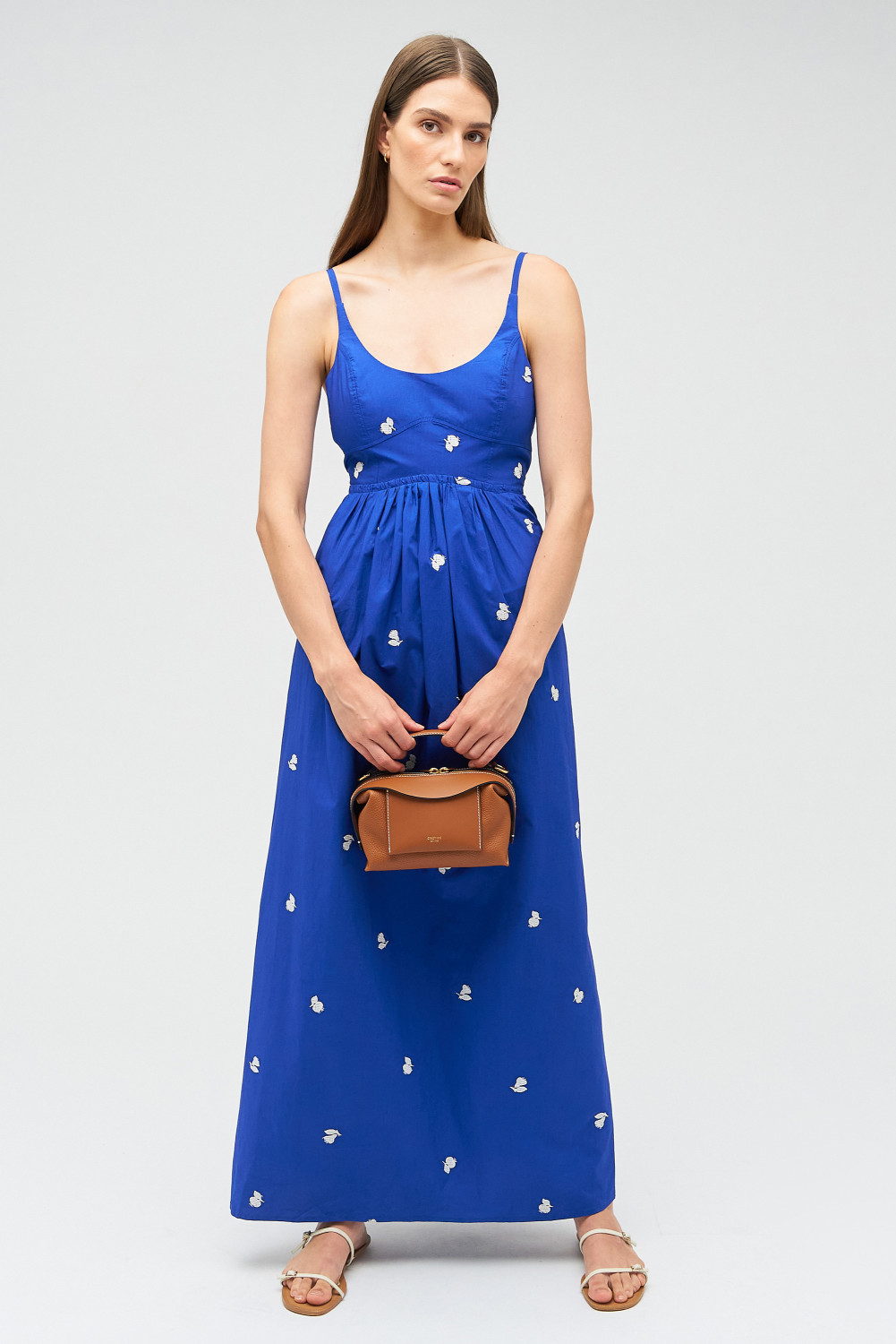 Embroidered Fruit Sundress Azure Blue Oroton
