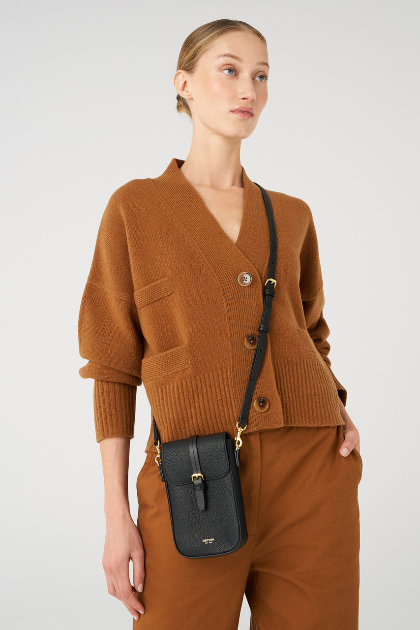 Dylan Buckle Phone Crossbody - Black | Oroton