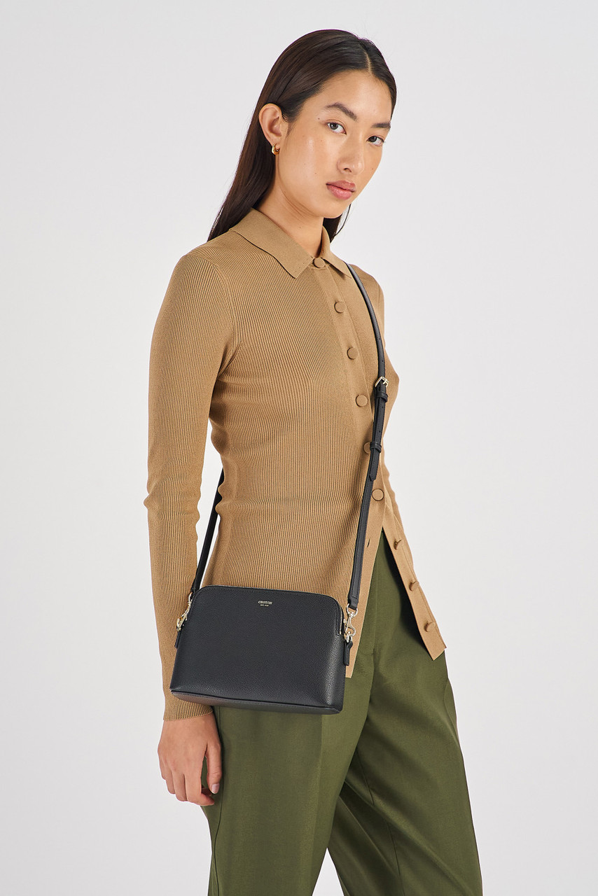 OROTON ブラックレザー バッグ Lilly Double Zip Crossbody - Black | Oroton