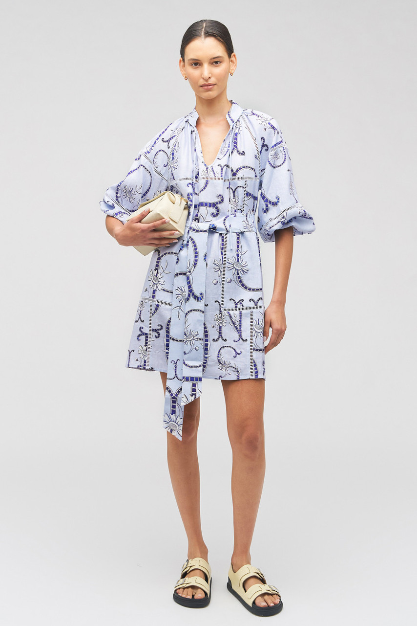 ★OROTON★Poplin Sundress★Mint Leaf Lace Flower Smock Dress - Windmill Blue | Oroton