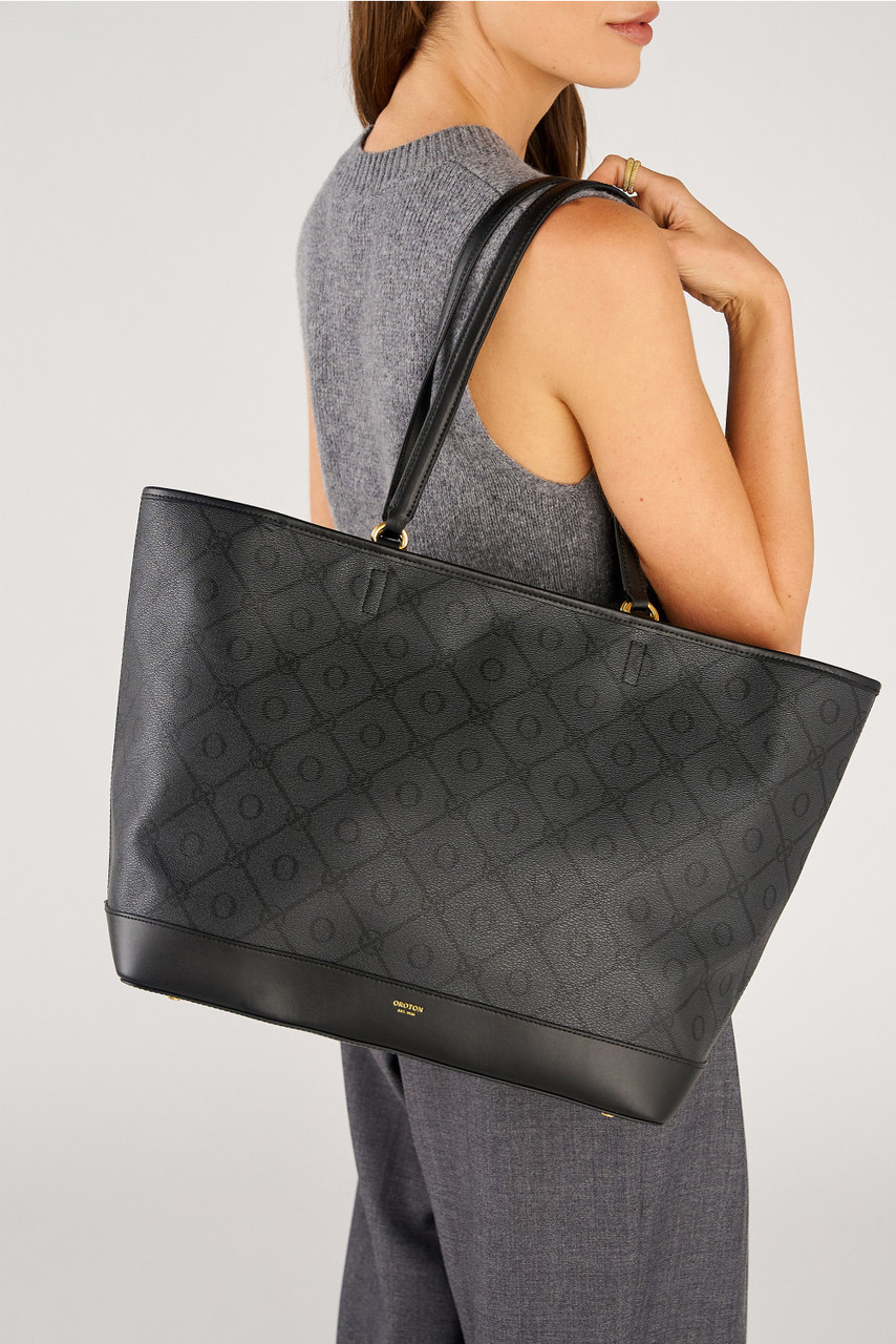 ★Oroton★Harvey Signature Shopper Tote レザー トートバッグ Harvey Signature Shopper Tote - Black/Cognac | Oroton