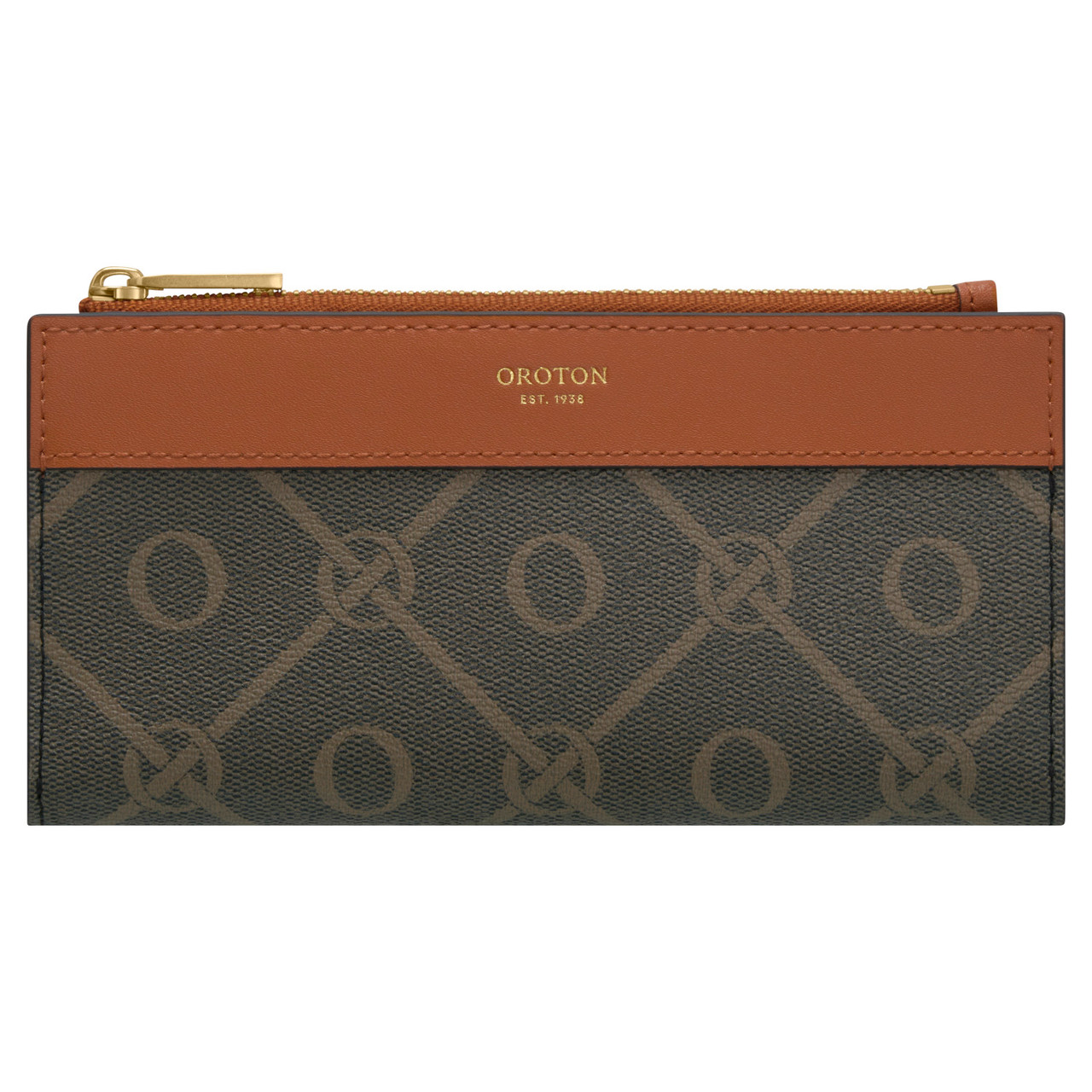 Harvey Signature Slim Zip Wallet - Black/Cognac | Oroton