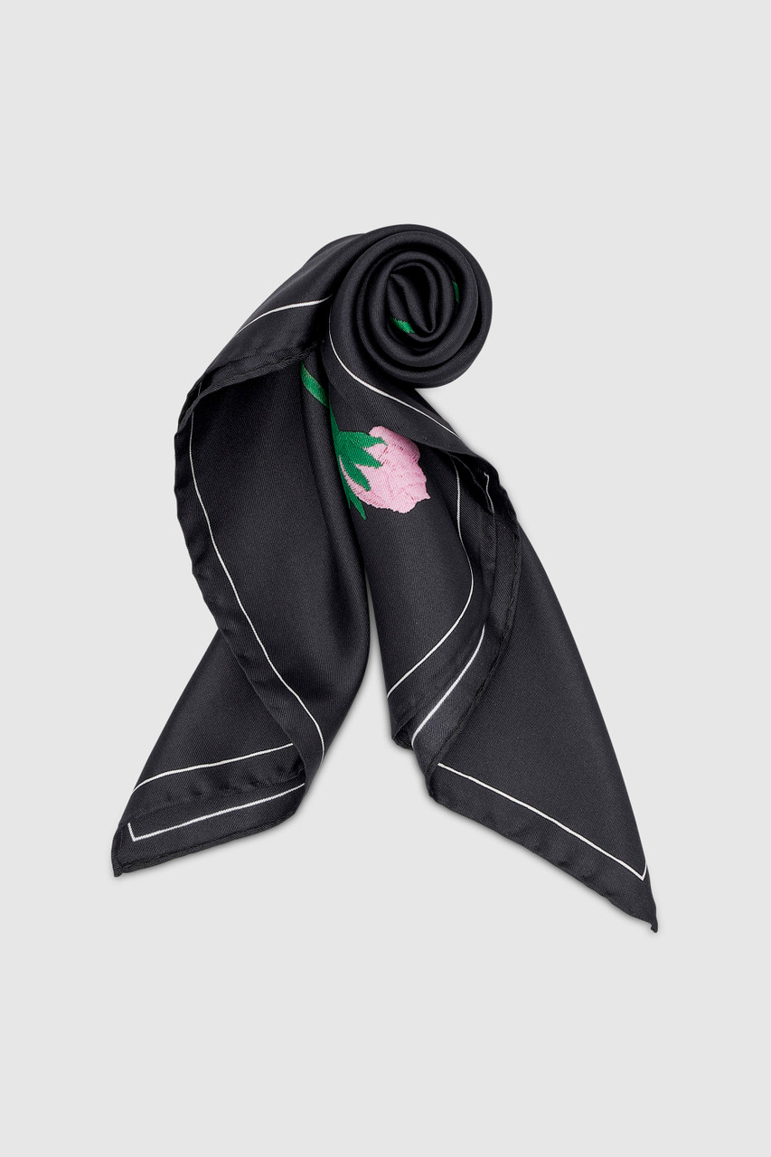 Rosebud Scarf Silk Scarf - Black | Oroton