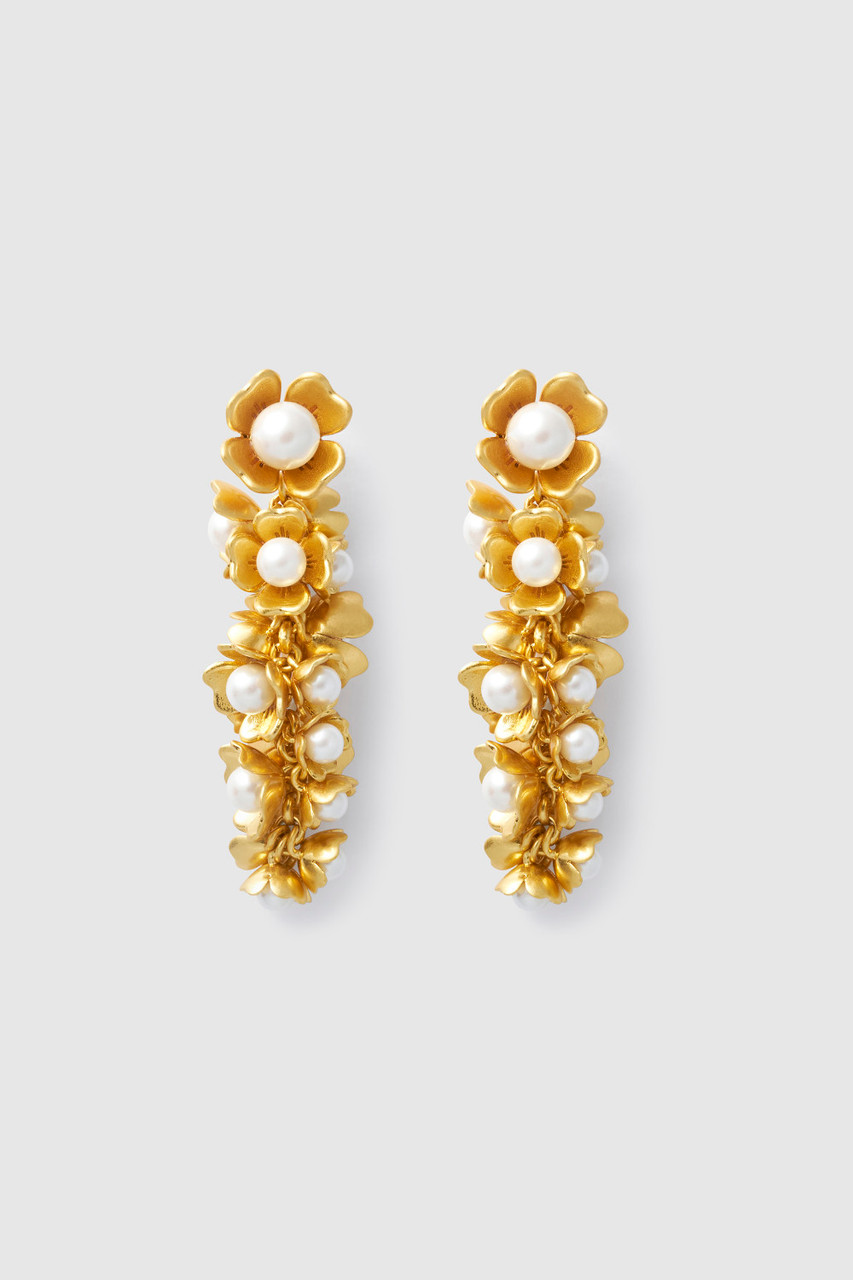 Flora Drop Earrings Worn Gold/Pearl Oroton1
