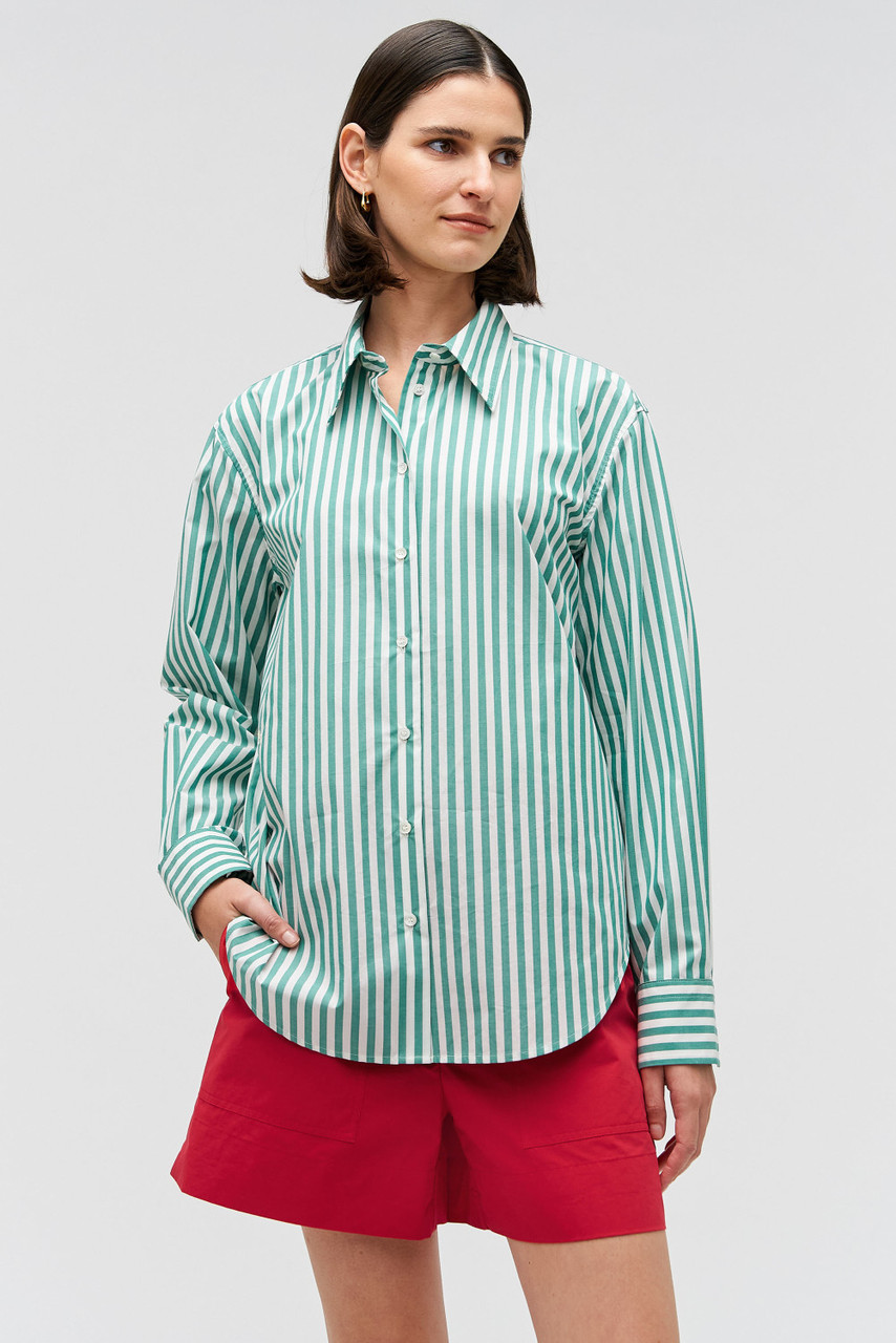 Oro Yarn Dyed Stripe Shirt - Villa Green | Oroton