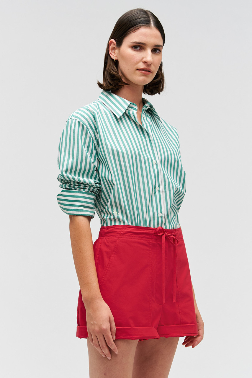 Oro Yarn Dyed Stripe Shirt - Villa Green | Oroton